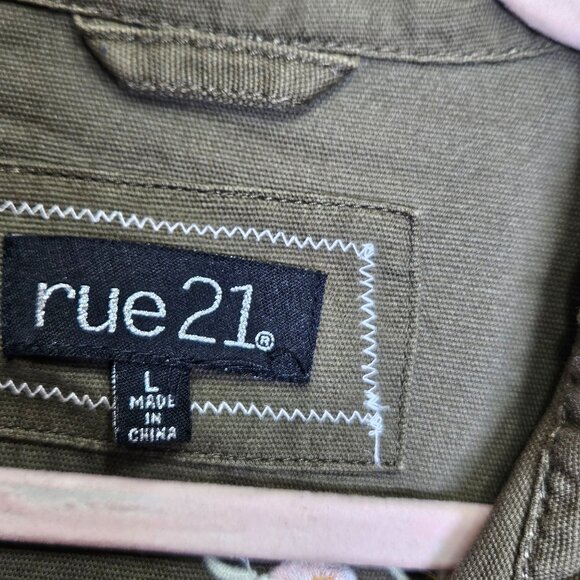 Rue21 Olive Green Embroidered Military Jacket Size L "We Run‎ The World" Womens - Picture 3 of 9